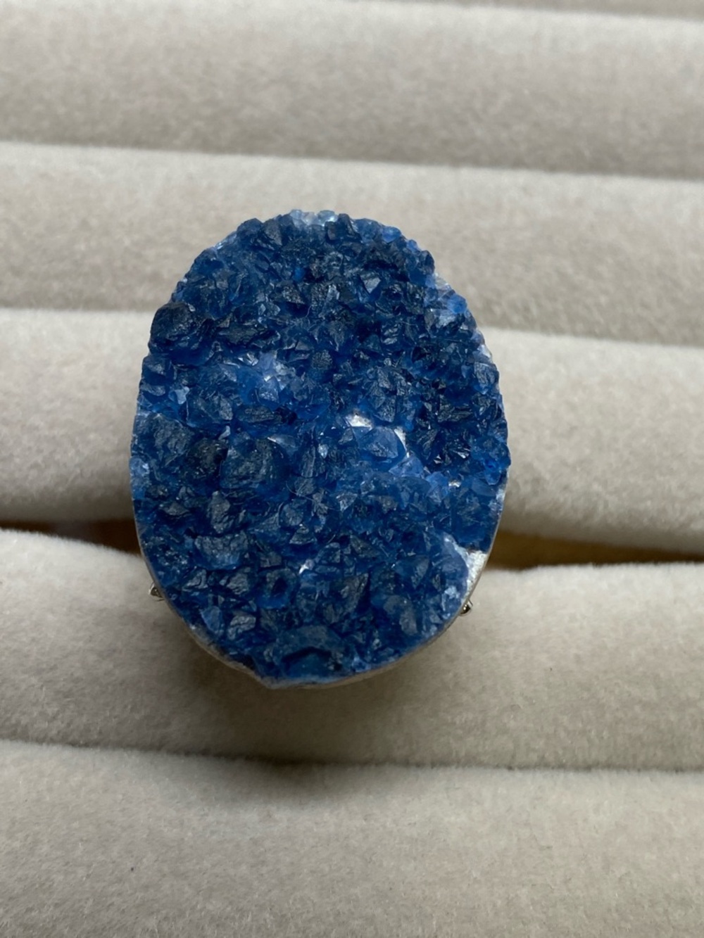 Blue Fluorite Cluster Ring • Natural Cubic Crystals • Blue Statement Ring